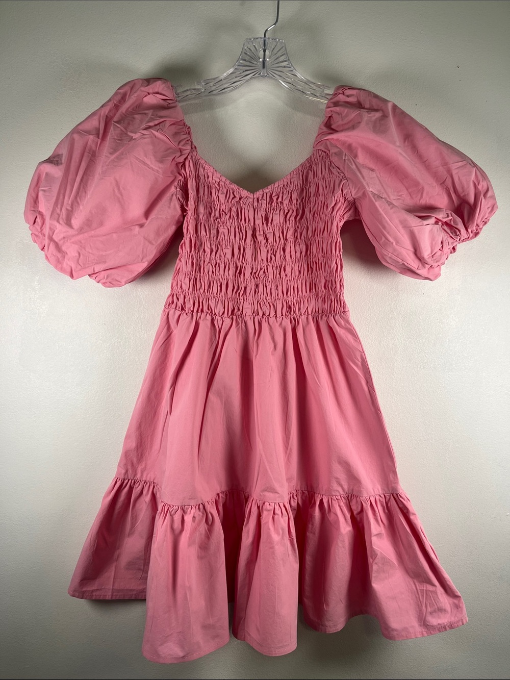 Meet me in Santorini Pink Smocked Puff-Sleeve Casual Dress Sz XS